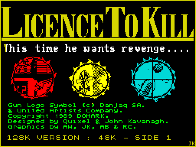 Licence to Kill title screen for ZX Spectrum